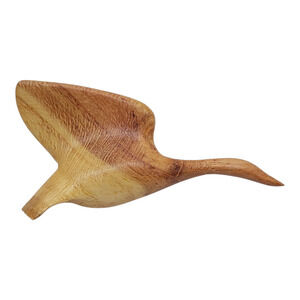 Hand Carved Wood Bird Lapel Pin Brooch Duck Goose Flying Signed Wooden Handmade
